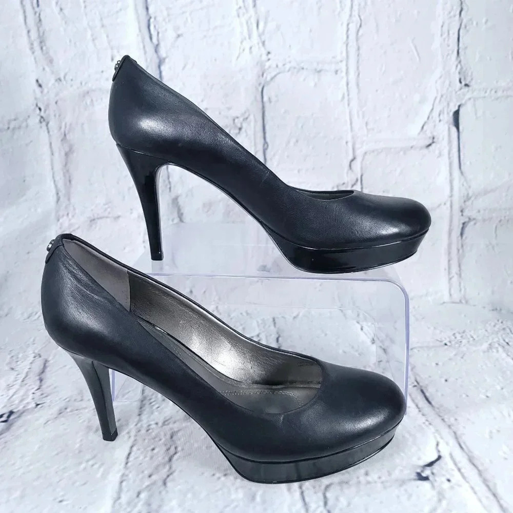 Tahari SOPHIA Black Leather Platform Pump Heels Women's Sz 9 Classy Chic Office